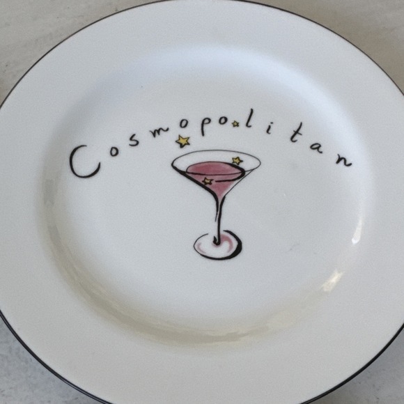 Pottery Barn 4 Martini Cocktail Plates Appletini Cosmo Lemon Drop Blue Moon - Picture 4 of 7